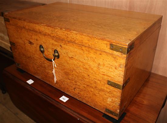 A Victorian brass bound golden oak coffer, W.76cm